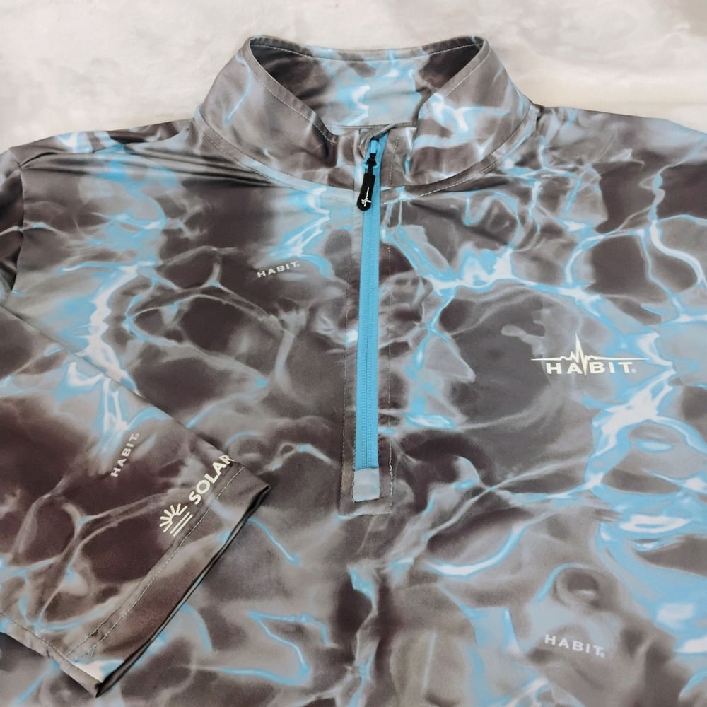 Habit Mens 1/4 Zip Fishing Shirt Alaskan Blue Waves Solar Factor UPF 40 Large E